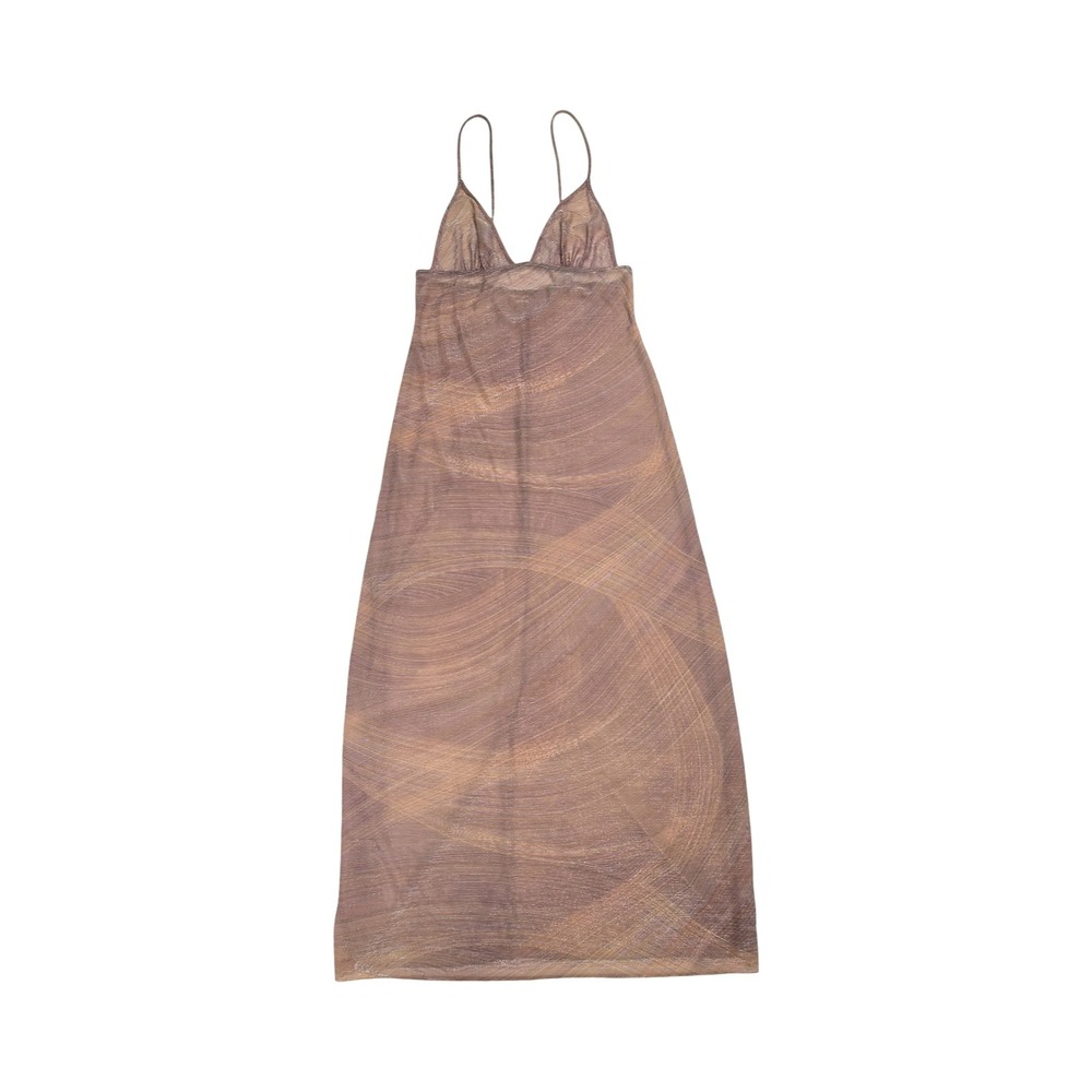 Faris Style Metallic Swirl Maxi Dress Brown Sheer Spaghetti Strap M Vintage 90s